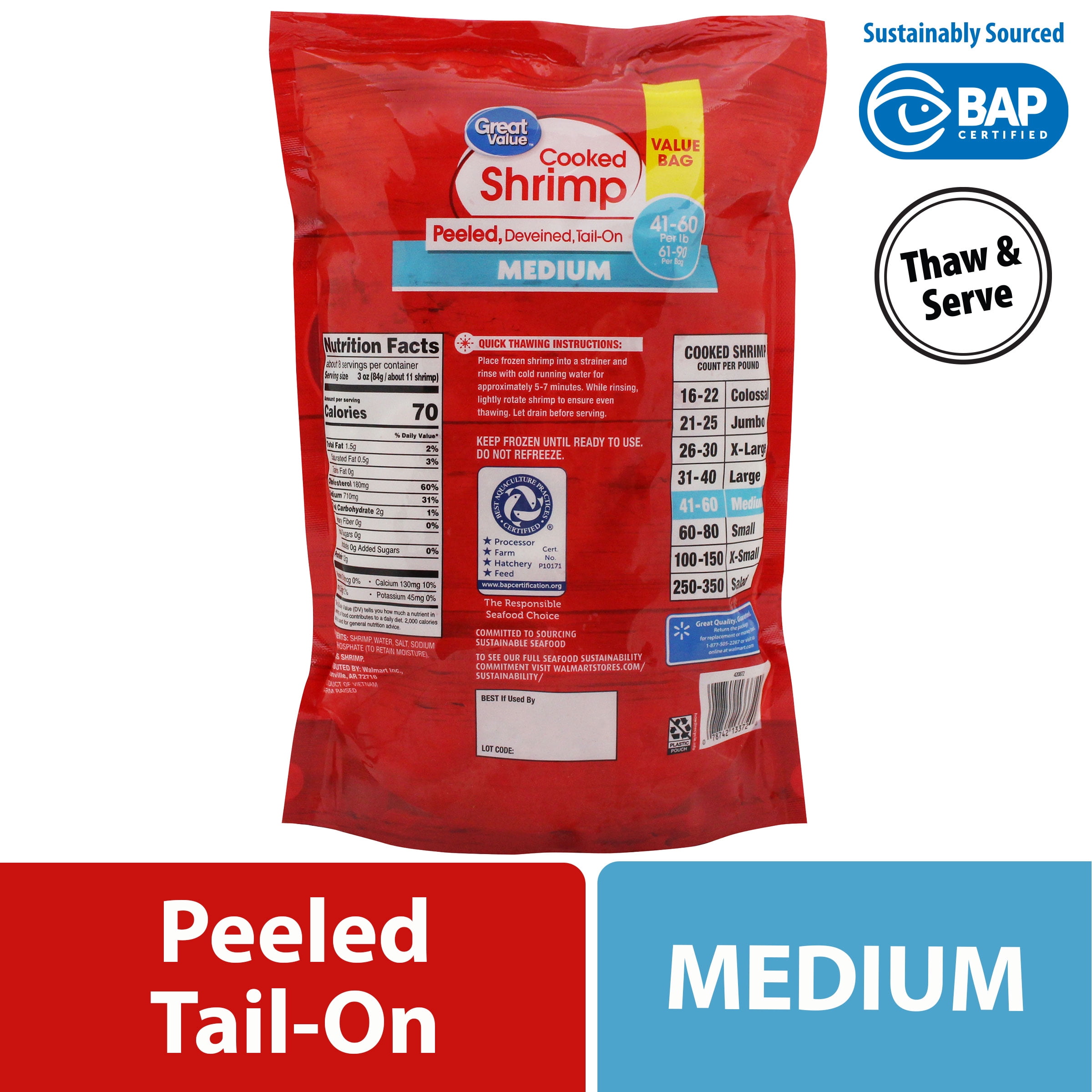 Great Value Frozen Cooked Medium Peeled Deveined Tail-On Shrimp, 24 oz - Walmart.com - Walmart.com Great Value Frozen Cooked Medium Peeled Deveined Tail-On Shrimp, 24 oz - Walmart.com - Walmart.com
