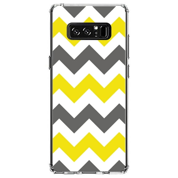 DistinctInk Clear Shockproof Hybrid Case for Samsung Galaxy Note 8 - TPU Bumper, Acrylic Back, Tempered Glass Screen Protector - Grey Yellow Stripes - Stripes Pattern