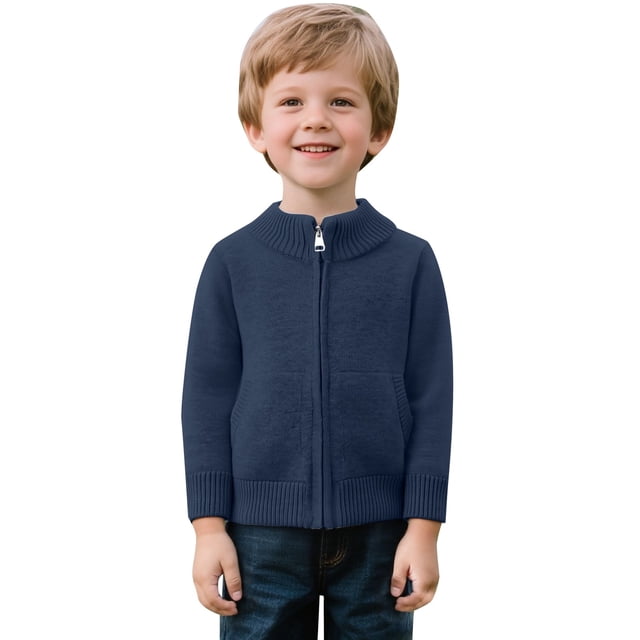 Classic Solid Color Zip Front Knit Cardigan Sweater Girls With Pockets Comfortable Casual Outerwear Jacket Kids
