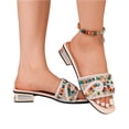 thumbnail image 3 of pwidon Women's Block Heel Slide Sandals Square Open Toe Slip On Boho Multicolor Bead Rhinestone Decor Casual Dress Mules White 7, 3 of 4