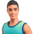 thumbnail image 3 of Barbie Fashionistas Ken Doll #236 with Black Hair, Wearing Blue and Green Ombre Tank with Jean Shorts and Silver Sneakers, 3 of 5