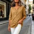 thumbnail image 5 of Women's Solid Short Sleeve Linen Blouse Button Neckline Shirt Summer Casual Top, 5 of 6