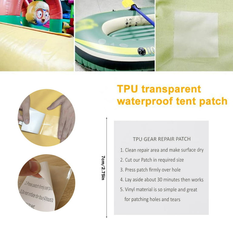 Plastic Repair Kit Self Adhesive Clear Repair Stickers Waterproof  Transparent Tent Repair Tape for Inflatable Boats Air Mattresses Camping  Tent Swimming Pools Products(White) 