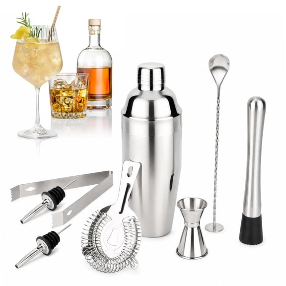 Hoofun Cocktail Shaker Set, 8 Pcs Professional Bar Set, Shaker, Jigger, Strainer, Mixer Spoon, Muddler, Gift for Christmas, Birthday, Beginners