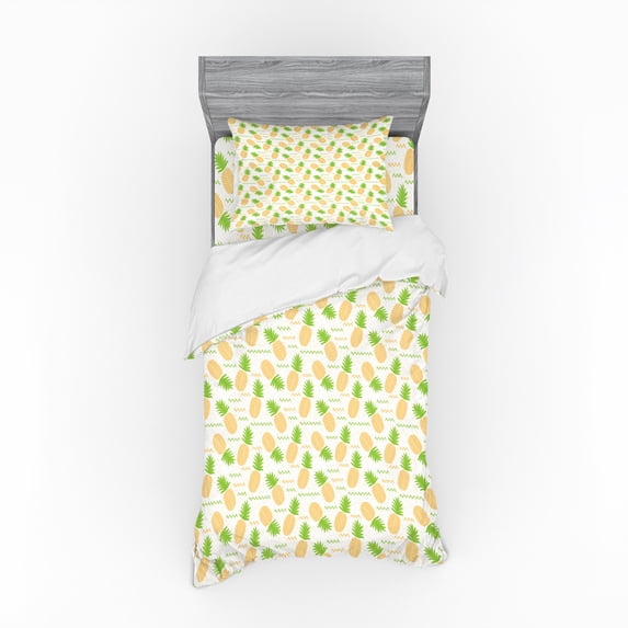 Ambesonne Tropical Bedding Set 3 Pcs, Summer Fruits Arrangement, Twin XL, Fern Green and Orange