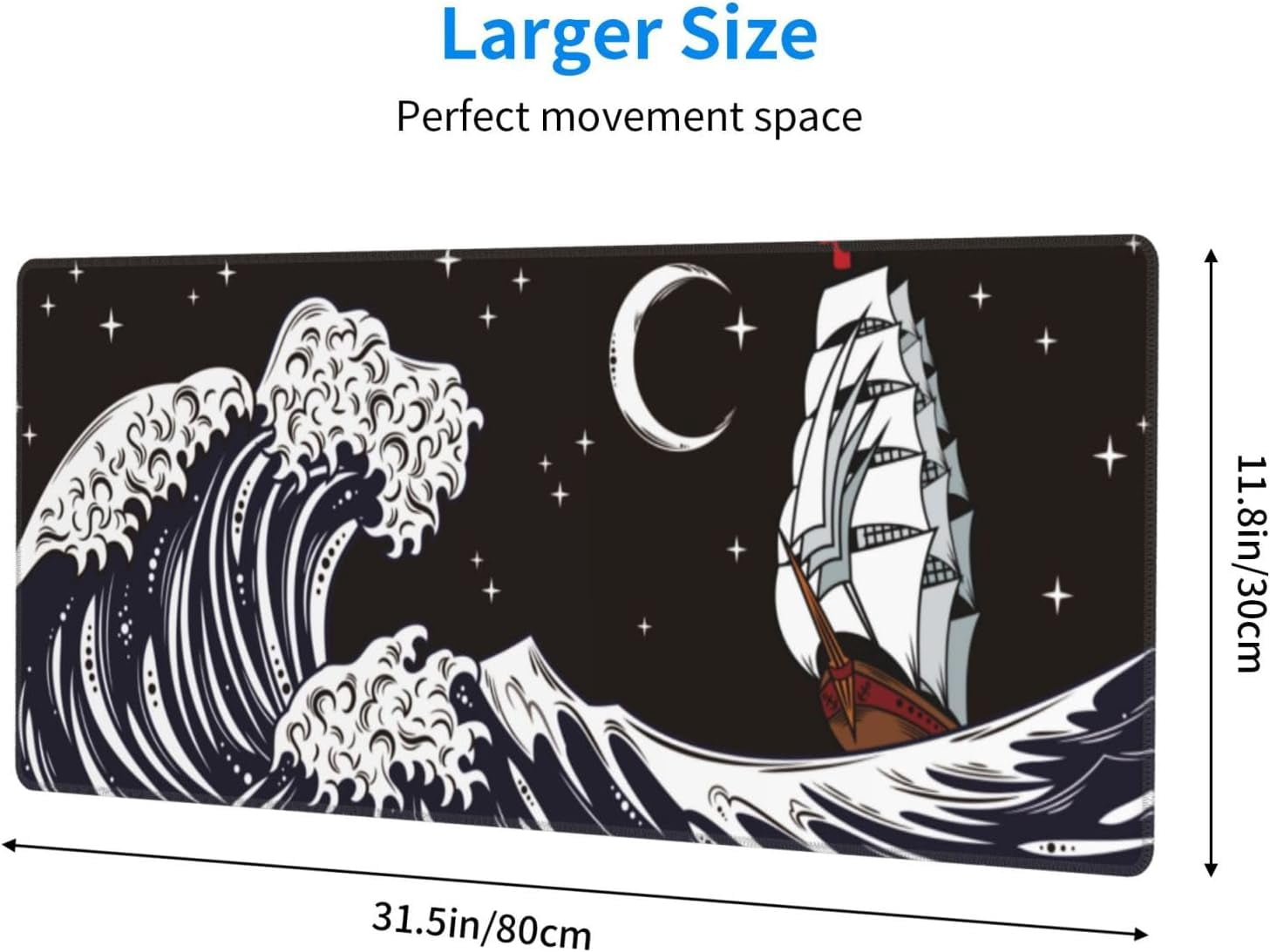 Japanese Wave Mouse Pad, Waterproof Extended Large Gaming Mousepad Desktop, Big Long Non-Slip Mouse Mat for Laptop, Keyboard, Computer for Decor Office, 31.5 * 11.8 in