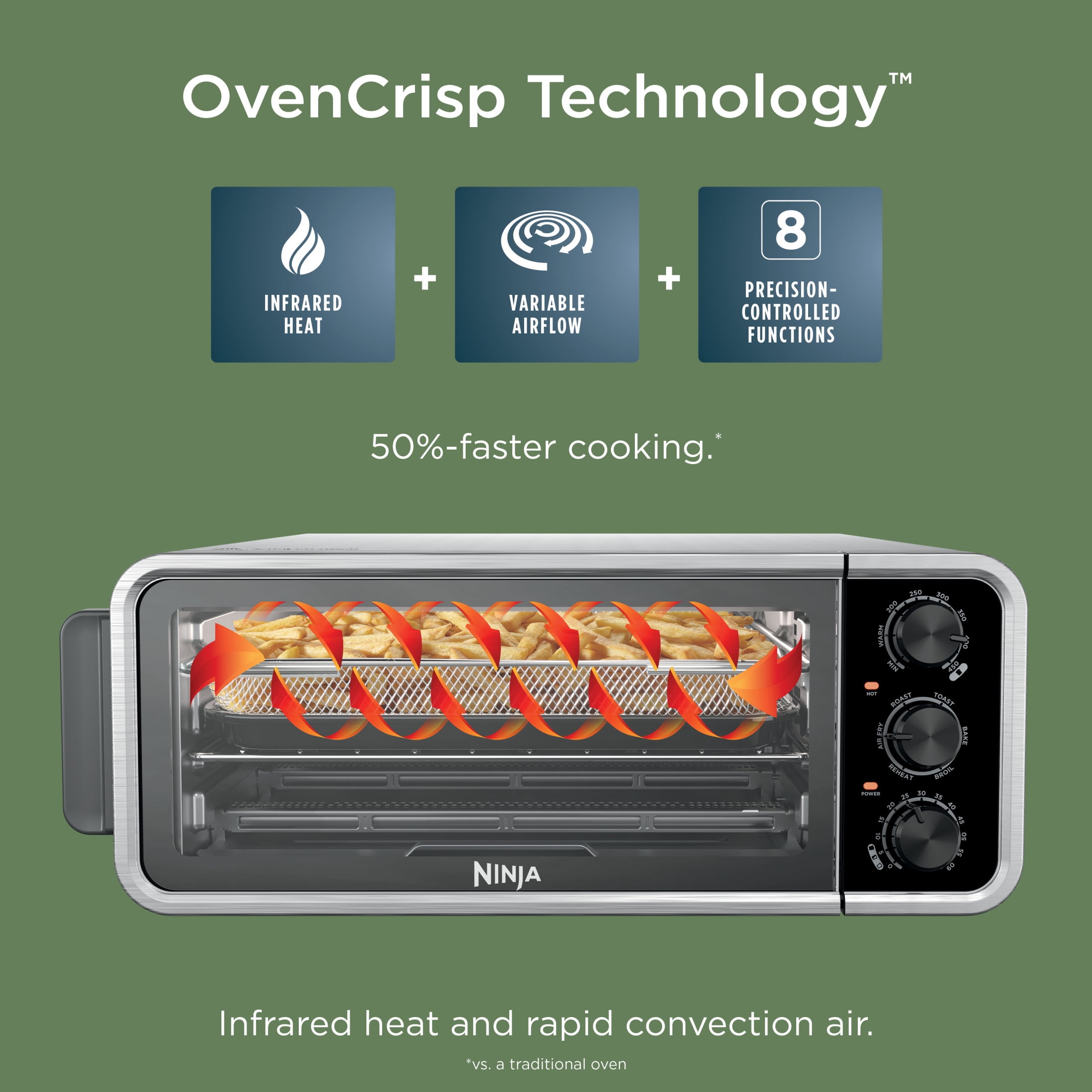 Ninja Flip Toaster Oven & Air Fryer, 6-in-1, Flip Up & Away for Storage, Roast, Toast, Bake & More, SP050 Silver