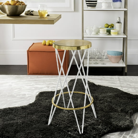 SAFAVIEH Hester Mid-Century Retro Round Top Bar Stool, White/Gold