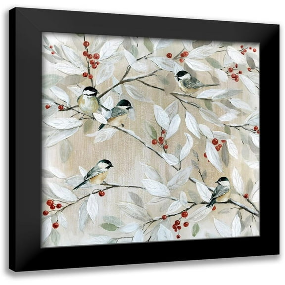 Robinson, Carol 12x12 Black Modern Framed Museum Art Print Titled - Winter Chickadees