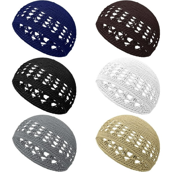6Pcs KUFI Crochet Beanie Skull Cap Knit Hat Men Women Solid Colors Stretchy