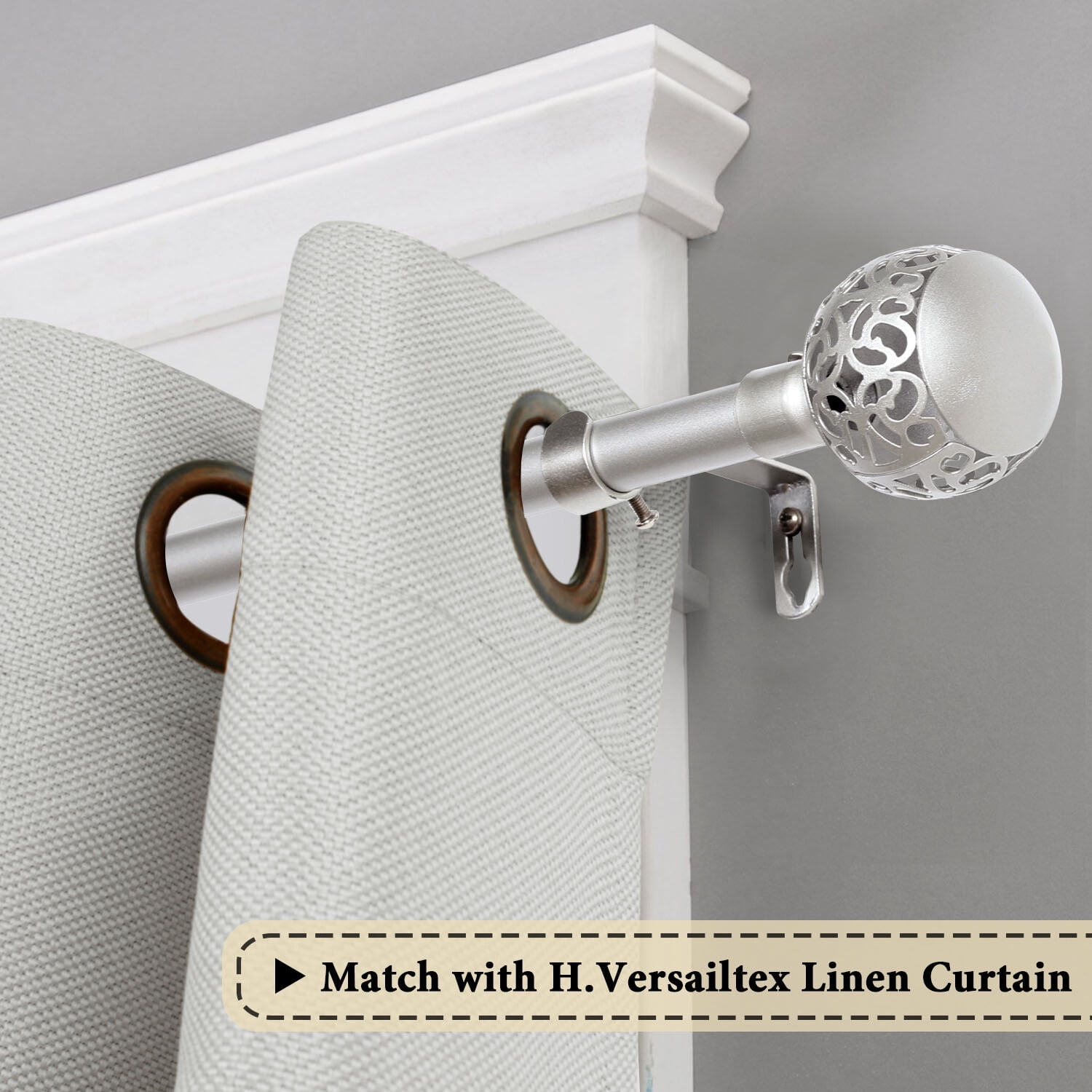 H.VERSAILTEX Single Curtain Rod, Diameter 0.75 Inch Stainless Steel Ball Cage Adjustable 48-84 Inch ，Nickel