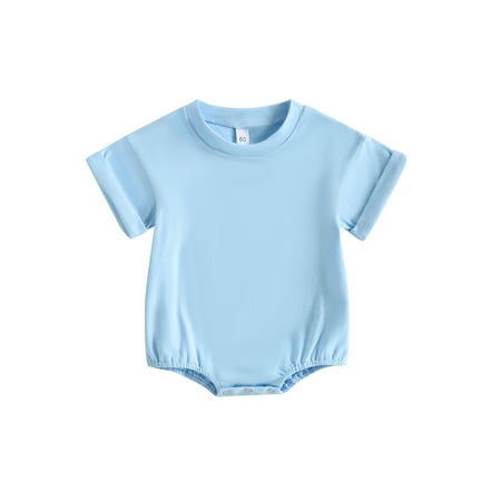 

Sunisery Unisex Baby Boy Girl T Shirt Romper Solid Color Short Sleeve Bubble Onesie Oversized Crewneck One Piece Bodysuit Top