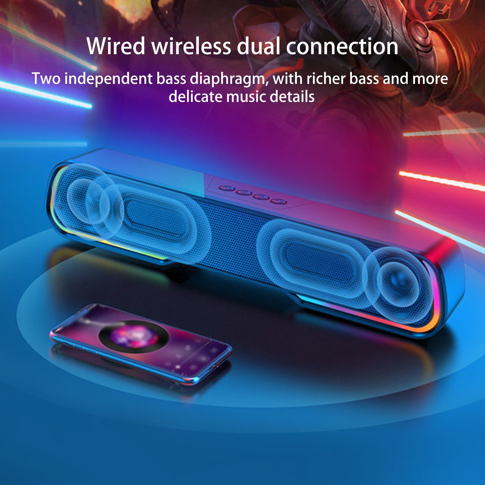 Desktop RGB Bluetooth Speaker with HIFI Sound Quality 5W Subwoofer, Cool Lights Bluetooth 5.0 Speaker with 7 Hours, Bluetooth Speakers for Desktop Outdoor with AUX Radio 32G Support