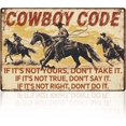 thumbnail image 1 of Letrero de metal retro de vaquero occidental a caballo, 20 x 30 cm, para decoración de pared, estilo Cowboy Code, ideal como regalo para tu cueva, casa o club., 1 of 7