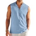 thumbnail image 2 of Men's Sleeveless Henley Tank Top Summer Beach Tank Tops Collarless Casual Cruise Dress Shirt XXXL, 2 of 10