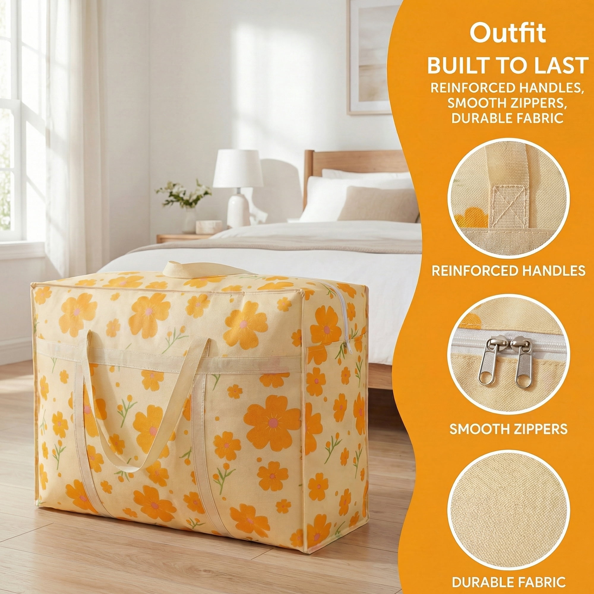 Unique Bargains Foldable Storage Bags for Organizing Livingroom Orange 30.3"x9.8"x21.7"