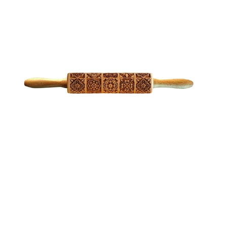 

Boniawe Creative Pattern Rolling Pin Wooden Household Baking Embossed Engraving Pin
