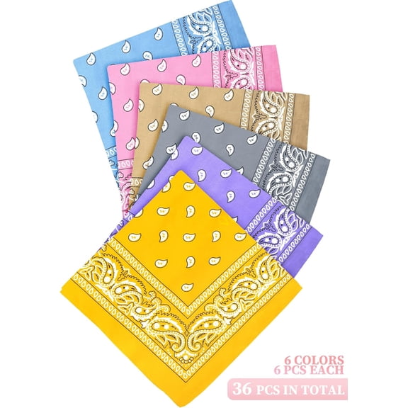 WEIFEI-36 Pieces Paisley Bandana Novelty Headband Square Scarf Cowboy Bandanas for Halloween Party Costume