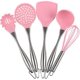 thumbnail image 1 of Juego de utensilios de cocina de silicona con mango de acero inoxidable rosa, 5 uds., batidor de huevos, cuchara, espátula, utensilios de cocina, juego de utensilios de cocina, 1 of 5