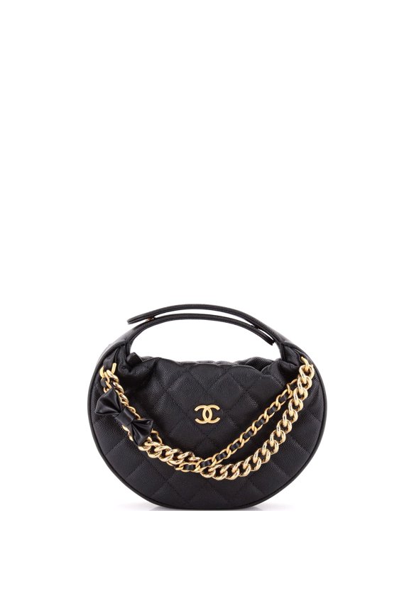 Pre-Owned Double Chain Bow Hobo Pouch Quilted Caviar Mini By Rebag