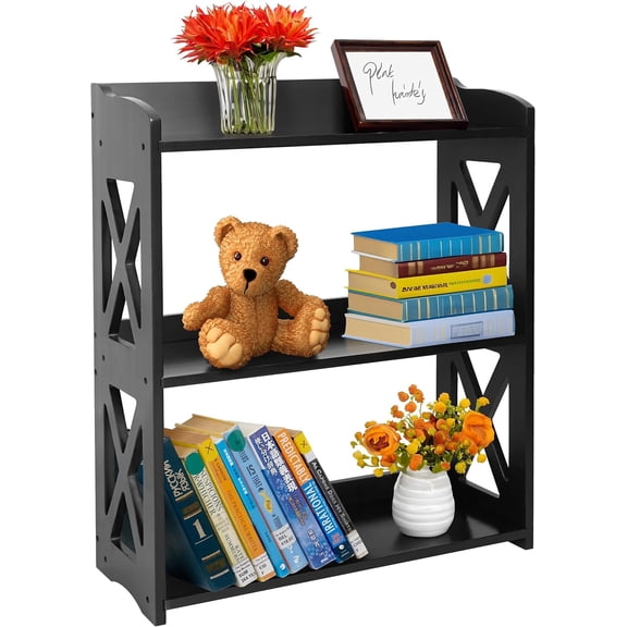 Bookcase by Natural Wood, 3 Tier Bookshelf, Small Book Shelves Freestanding Display Storage Shelves. Open Bookshelf for Bedroom, Living Room and Office