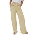 thumbnail image 2 of IDALL Linen Pants Women Wide Leg Pants Woman Women Linen Summer Palazzo Pants Flowy Wide Leg Beach Casual Pant Trousers With Pockets Lounge Pants Women Baggy Pants Khaki L, 2 of 7