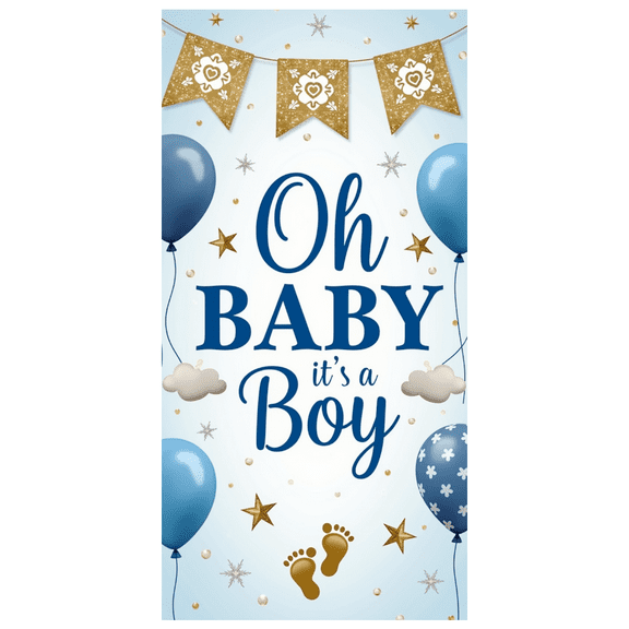LUUFILx Baby Shower Backdrop for Baby Boy Banner with Balloons and Footprints Ideal for Party Decorations Photography Backgrounds Wall Banner Occasion