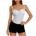 thumbnail image 2 of Xdegoge Corset Tops for Women Spaghetti Strap Lightweight Mesh Cami Cropped Boned Bustier Top Summer Solid Color Fashion Push Up Party Night Out Streewear, 2 of 8