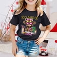 thumbnail image 2 of 100 Days of School Shirt Kids 7/8 Short Sleeve Casual Crewneck T-Shirts Cute Cartoon Animal Print Summer Daily Outerwear Tees Black 6-7 Years, 2 of 4