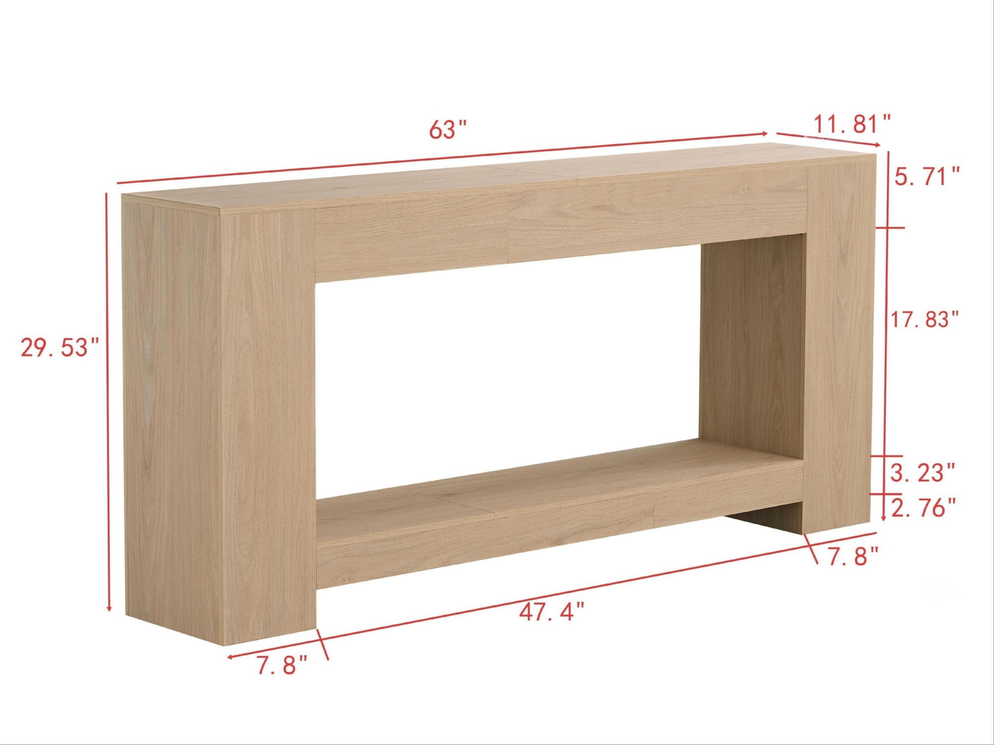 AENKYO 63" Farmhouse Console Table with Storage Shelf, Extra Long 2-Tier Sofa Table for Entryway, Light Oak