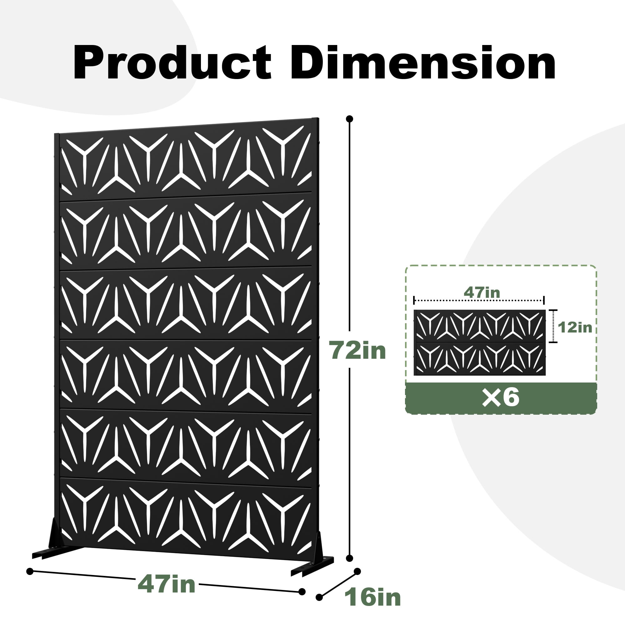 MAYEERTY 6 Panels Metal Outdoor Garden Privacy Screen Patio Backyard Decorative Privacy Fence Divider, 72×47.2×15.7in