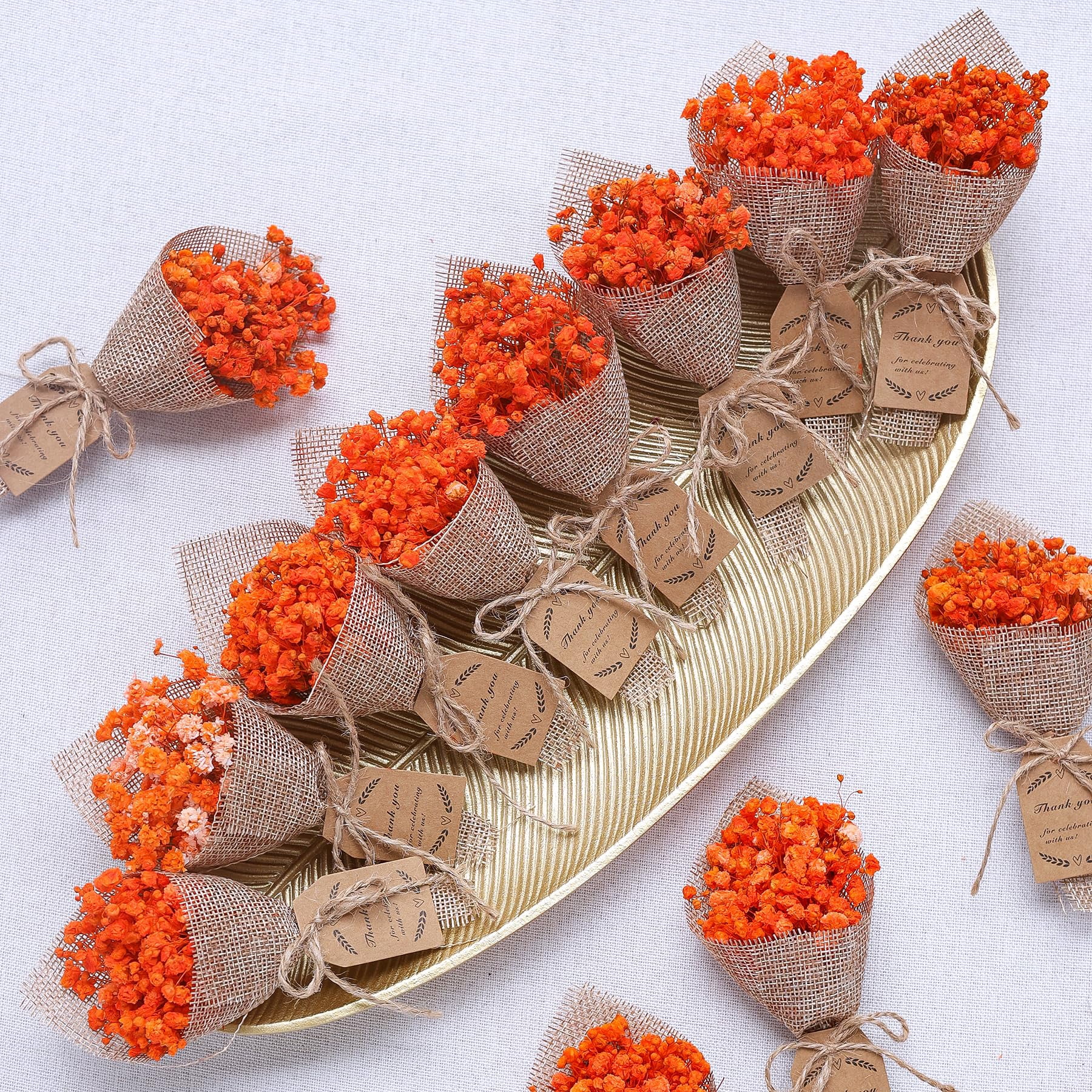 20-piece Set Mini Dried Flowers Bouquet For Rustic Wedding Favors Shower Party Guests Bridal Gifts Baptism Thank You Favor. (orange)