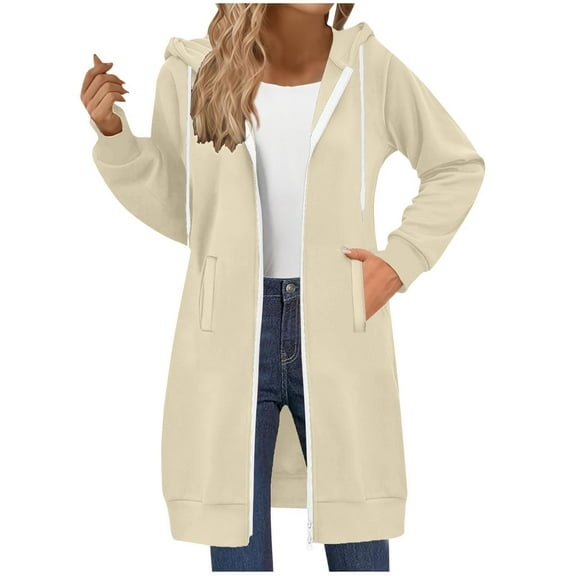 Womens 2025 Winter Coats Long Hoodie Zip Up Double Zipper Fleece Jacket Sweatshirt For Fall Winter Soft Fleece Fabric Warm Cozy Breathable Women's Outerwear Jackets & Coats