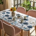 thumbnail image 3 of Watercolor Floral Table Cloths for 6 Foot Rectangle Tables, Blue Flowers Butterflies Spring Wood Grain Patio Waterproof Elastic Fitted Tablecloths, Washable Rectangular Table Cover for Camping, 3 of 8