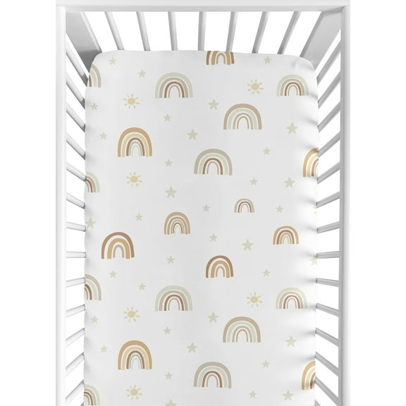 Sweet Jojo Designs Boho Rainbow Neutral Taupe Yellow and Beige Fitted Crib Sheet