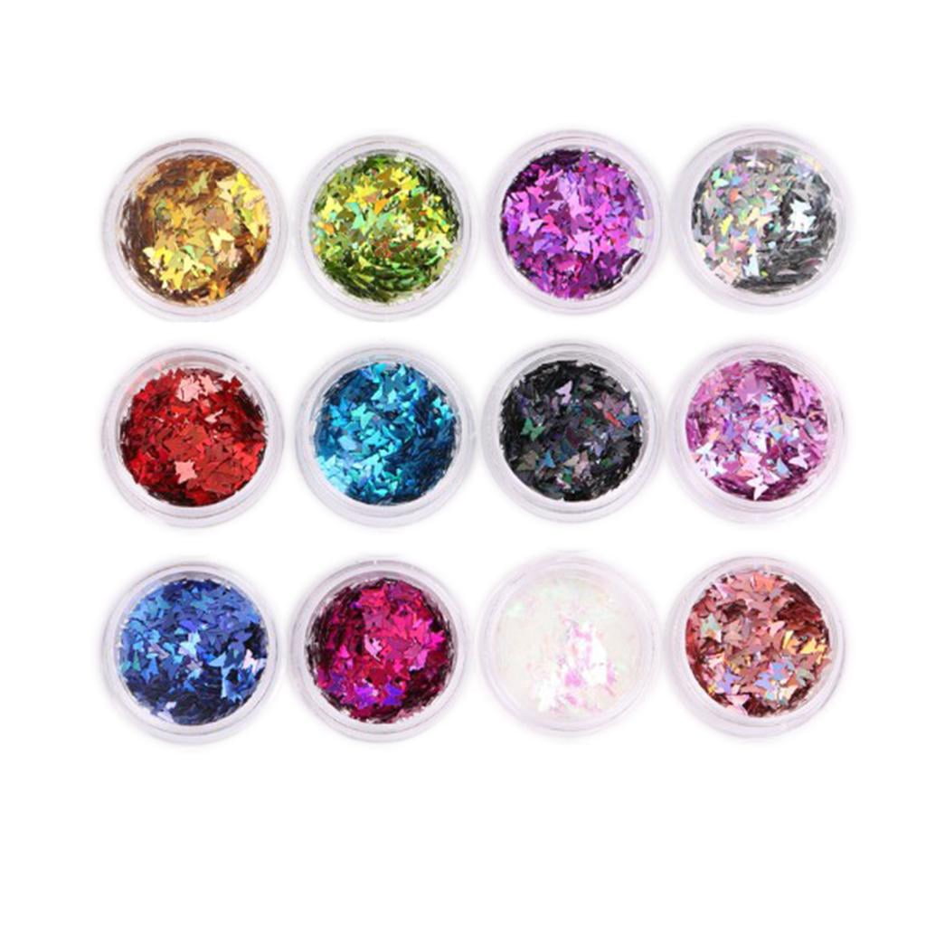 TOOYFUL 4x12 Colors Nail Glitter Sequins Nail Art DIY Decor for Salon Home Butterfly 4 Pcs