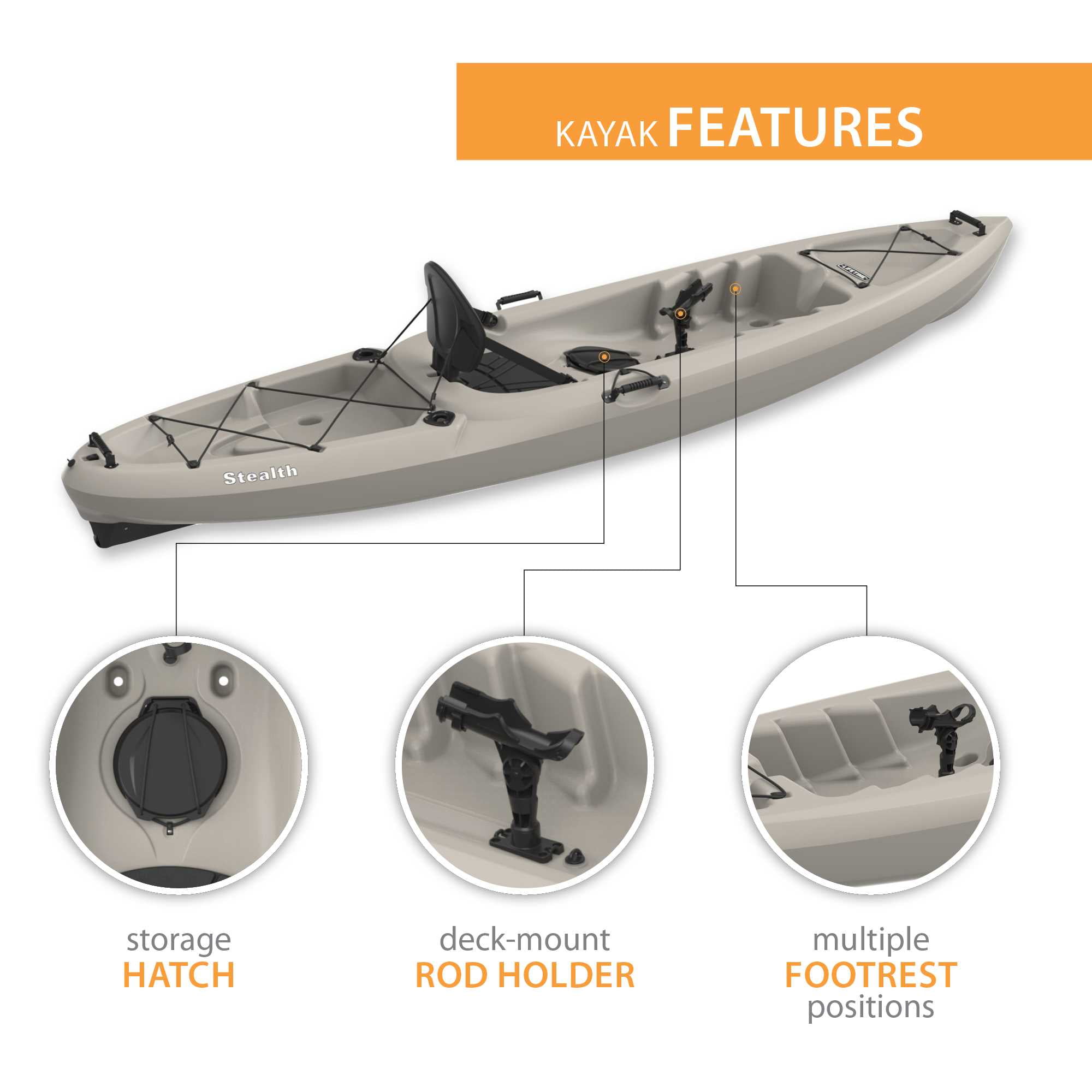Lifetime Stealth Angler 11 ft Sit-on-Top Fishing Kayak, Sandstone (90514)