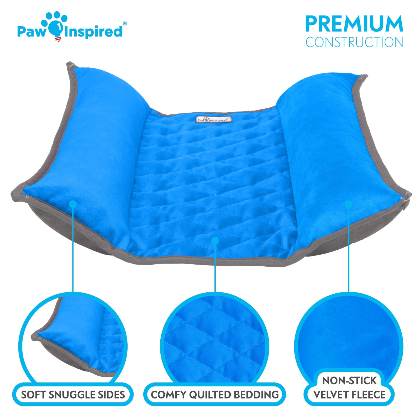 Paw Inspired 17x17" Snuggle Bunny Bed for Rabbits, Cat and Other Small Pets and Animals | Reversible Fleece Bedding with Padded Sides (Gray/Blue)