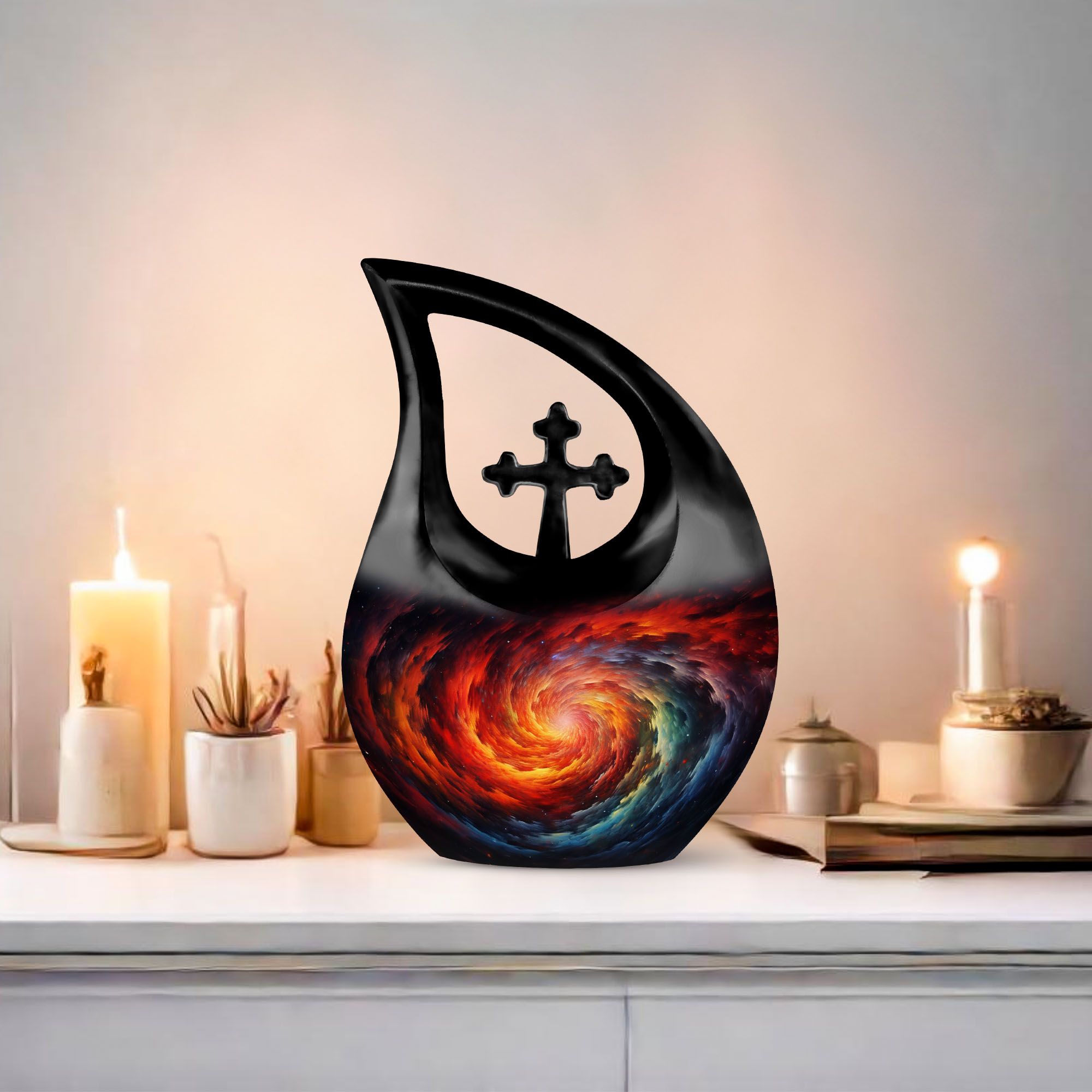 MUKTIVE Galaxy Cremation Urns for Adult Ashes - 10 Tear Drop Galaxy Urn - Large Memorial Urn for Human Ashes - Velvet Bag Included