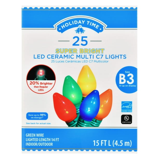 Holiday Time LED 25CT C7 Incandescent Style Super Bright Ceramic