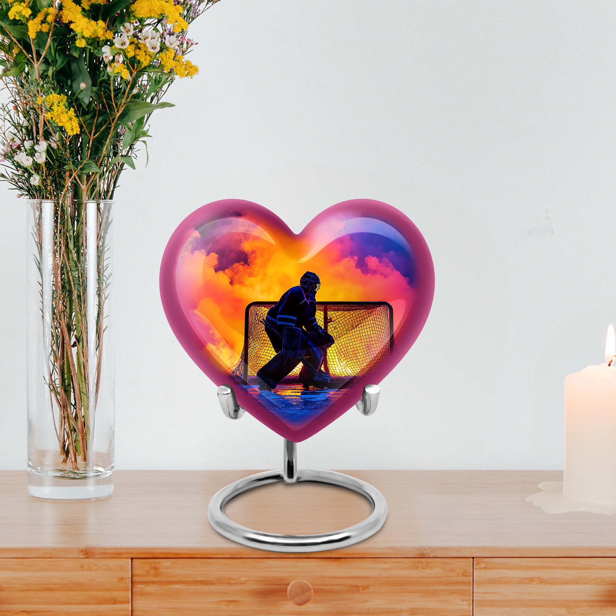 MUKTIVE Ice Hockey Handmade Mini Memorial Urn, Cremation Purple Heart Urn, Player Funeral Urns for Ashes, Decorative Urns for Human Ashes, 3 Inch