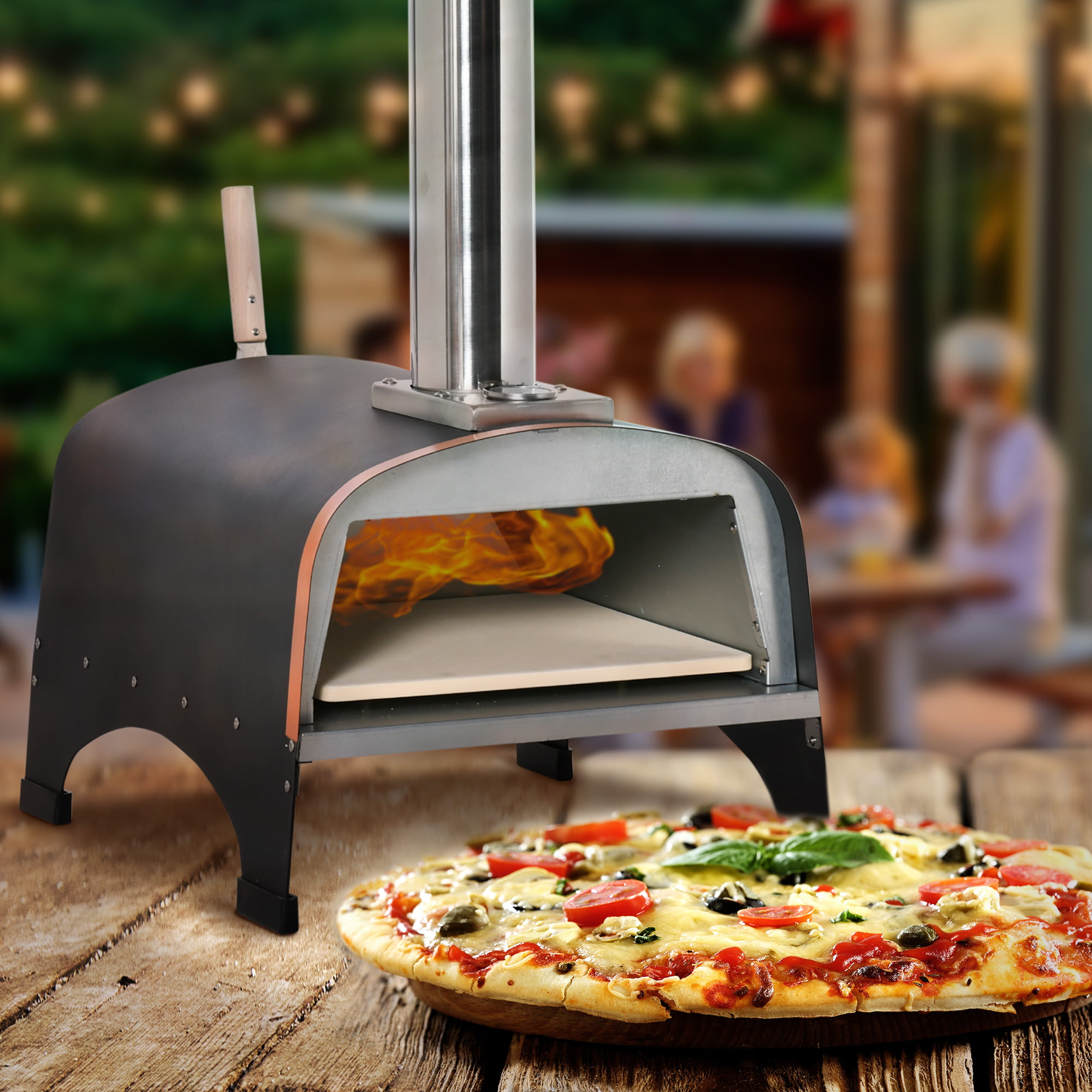 East Oak 12 Outdoor Pizza Oven with Easy Pellet Loader, Wood Fired BBQ Countertop Pizza Maker with 360° Rotating Stone for Outside Kitchen, Cooking