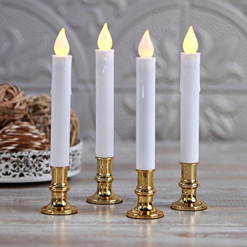 LampLust Flameless Taper Window Candles With Gold Bases, Set of 4