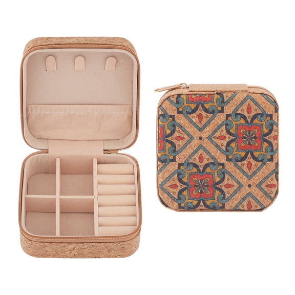 Unique Bargains Vintage Mini PU Leather Jewelry Box with Zipper Brown Grass Pattern