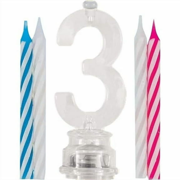 Blinking Number 3 Cake Decoration and Candles, 5-Piece Set