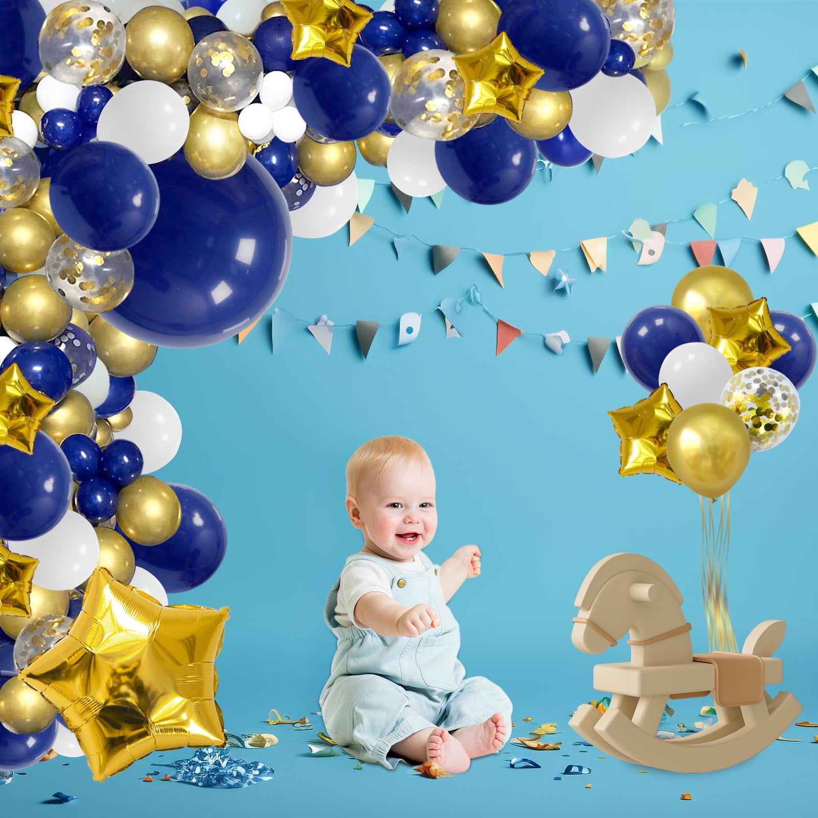148pc Navy Blue Gold Party Decoration Balloon Arch Garland Kit for Wedding Birthday Graduation Anniversary