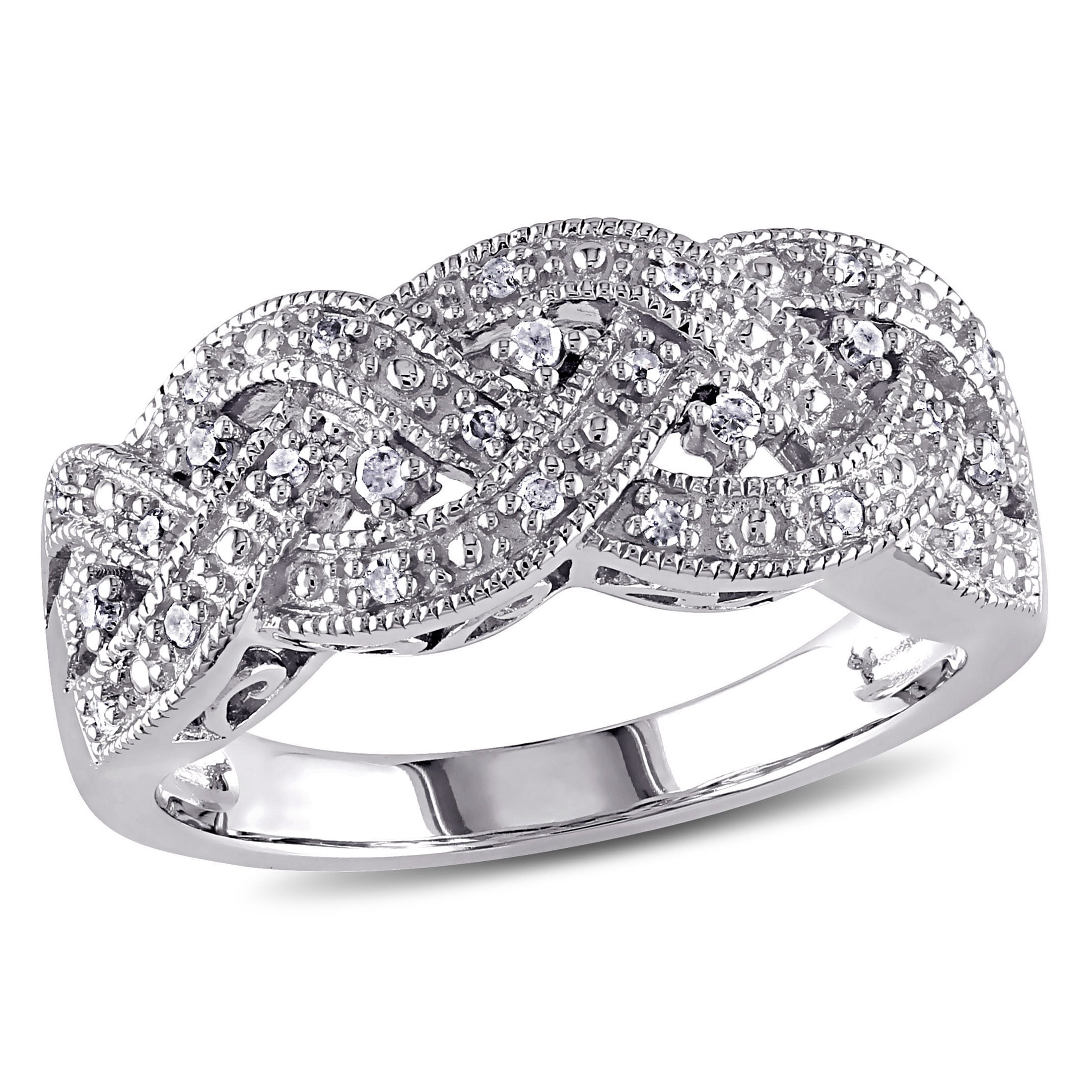 Miabella Women's 1/8 Carat T.W. Diamond Sterling Silver Braided Ring ...