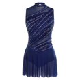 thumbnail image 5 of SiiRoh Women Lyrical Dance Dress Rhinestone Figure Skating Dresses Sleeveless Ballet Dancewear Navy Blue S, 5 of 6
