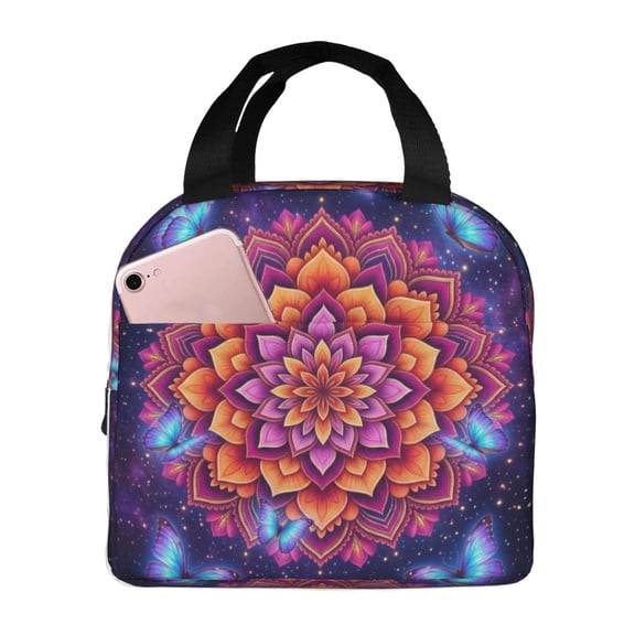 Mandala Lunch Box, Insulated Lunch Bag Thermal Cooler Tote, Heavy Duty Reusable Meal Prep Carrier For Women & Men, Office Work, Travel, And Picnic