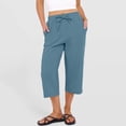 thumbnail image 6 of 2026 Summer Wide Leg Capri Pants for Women Drawstring Elastic Waist Casual Cropped Trousers with Pockets Dark Blue M, 6 of 7